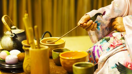 Person participating in a tea ceremony in Japan