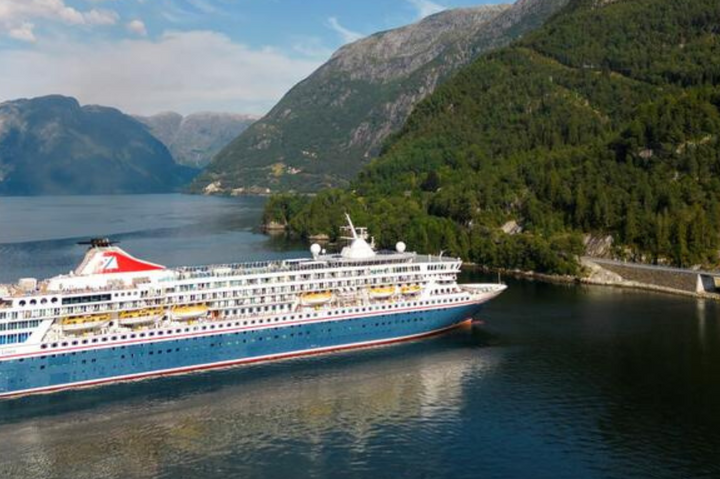 Fred Olsen ship Balmoral calling in to a Norwegian port